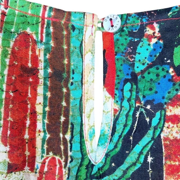 Orientique Naturally Australian Dress Size Large Red Floral A-Line Hawaiian - Picture 6 of 9